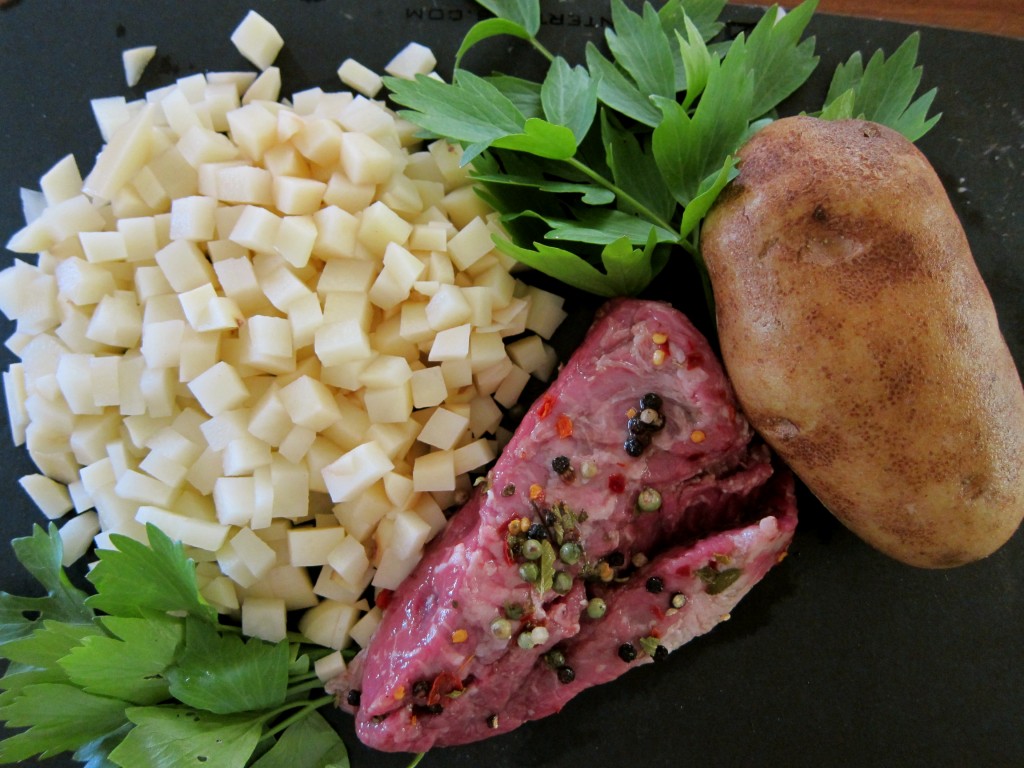 Just onion, potato and corned beef