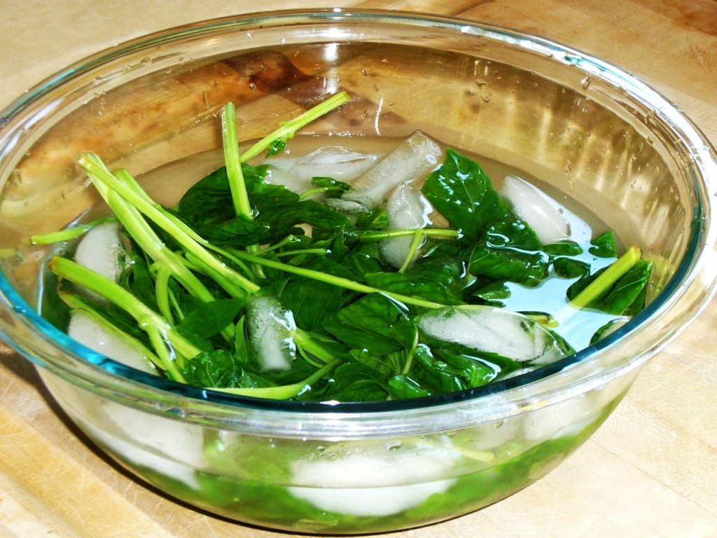basil in ice water